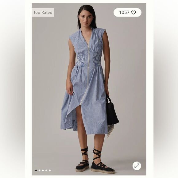 Anthropologie Dresses & Skirts - Anthropologie The Tommie Cap-Sleeve Smocked Front-Zip Shirt Dress: Shine Edition